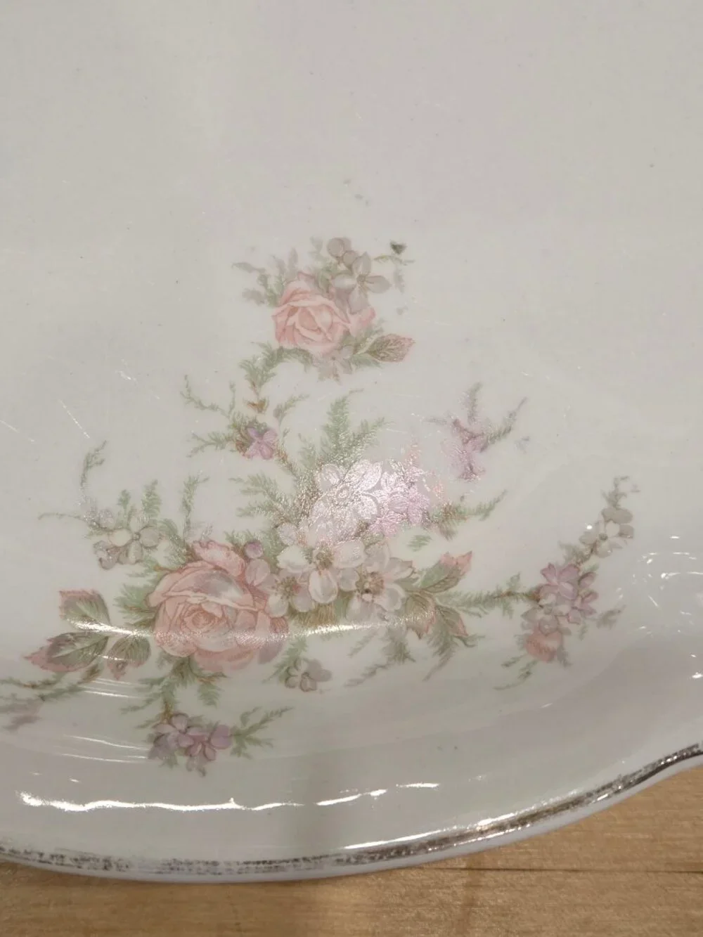 Vintage Homer Laughlin Hudson Pink Rose 13 Inch Oval Serving Platter Gilt Rim As